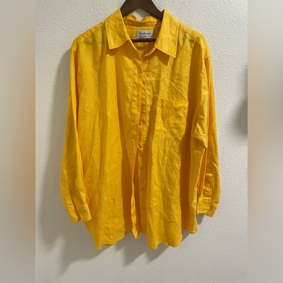 Westbound II Yellow linen button down shirt - Picture 1 of 4